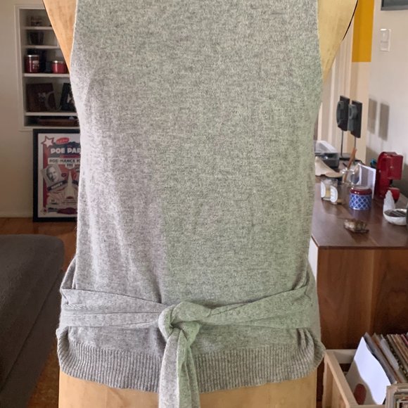 DIAB'LESS. . Heather Gray Button Down Sleeveless Sweater Vest with Side Ties - Picture 8 of 10